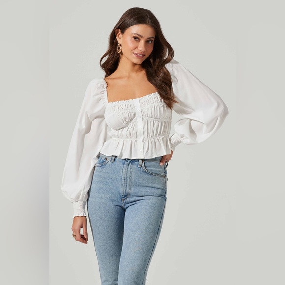 LONG SLEEVE SMOCKED SQUARE NECK TOP - Picture 4 of 12